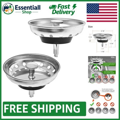 Durable 2-Pack Kitchen Sink Strainer with Stopper Fits Standard 3-1/2 inch Drain