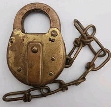 SAFE N.Y. Tel Co Brass Padlock With Chain *No Key*