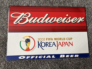 RARE 2002 Budweiser Beer FIFA World Cup Soccer Tin Sign 30x20 Soccer Korea Japan