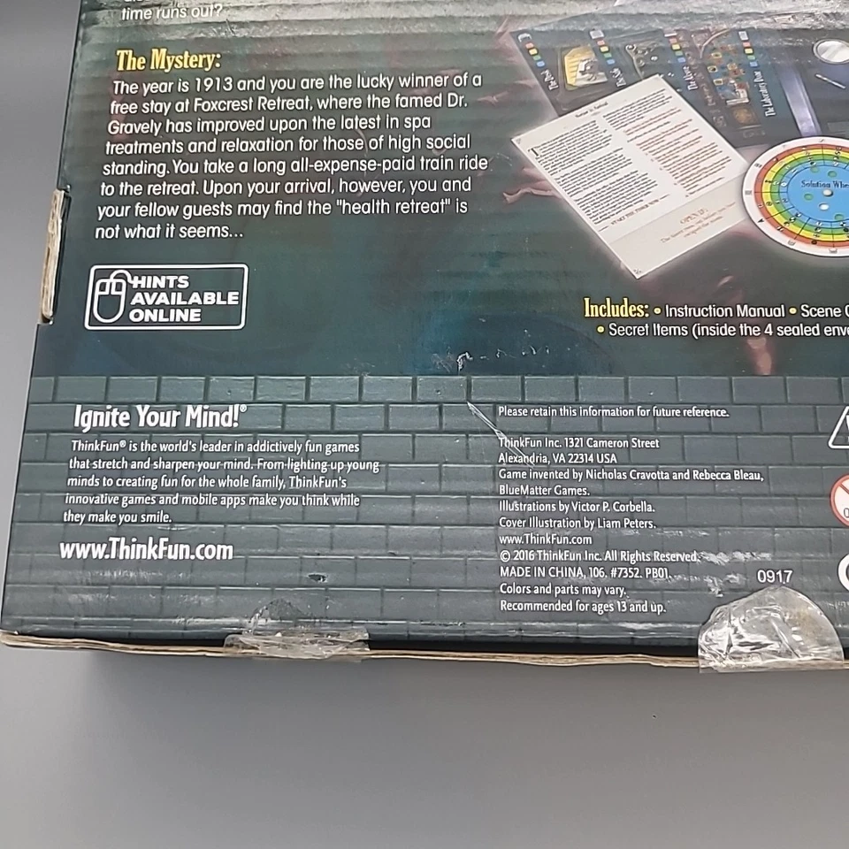 ThinkFun Escape the Room Secret of Dr. Gravely's Retreat Game OPEN BOX - Image 3 of 4