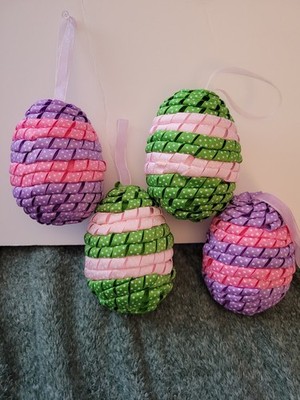 Purple & Green Easter Egg Hanging Ornament Decor Made of Ribbon 4.5'' Inch Tall