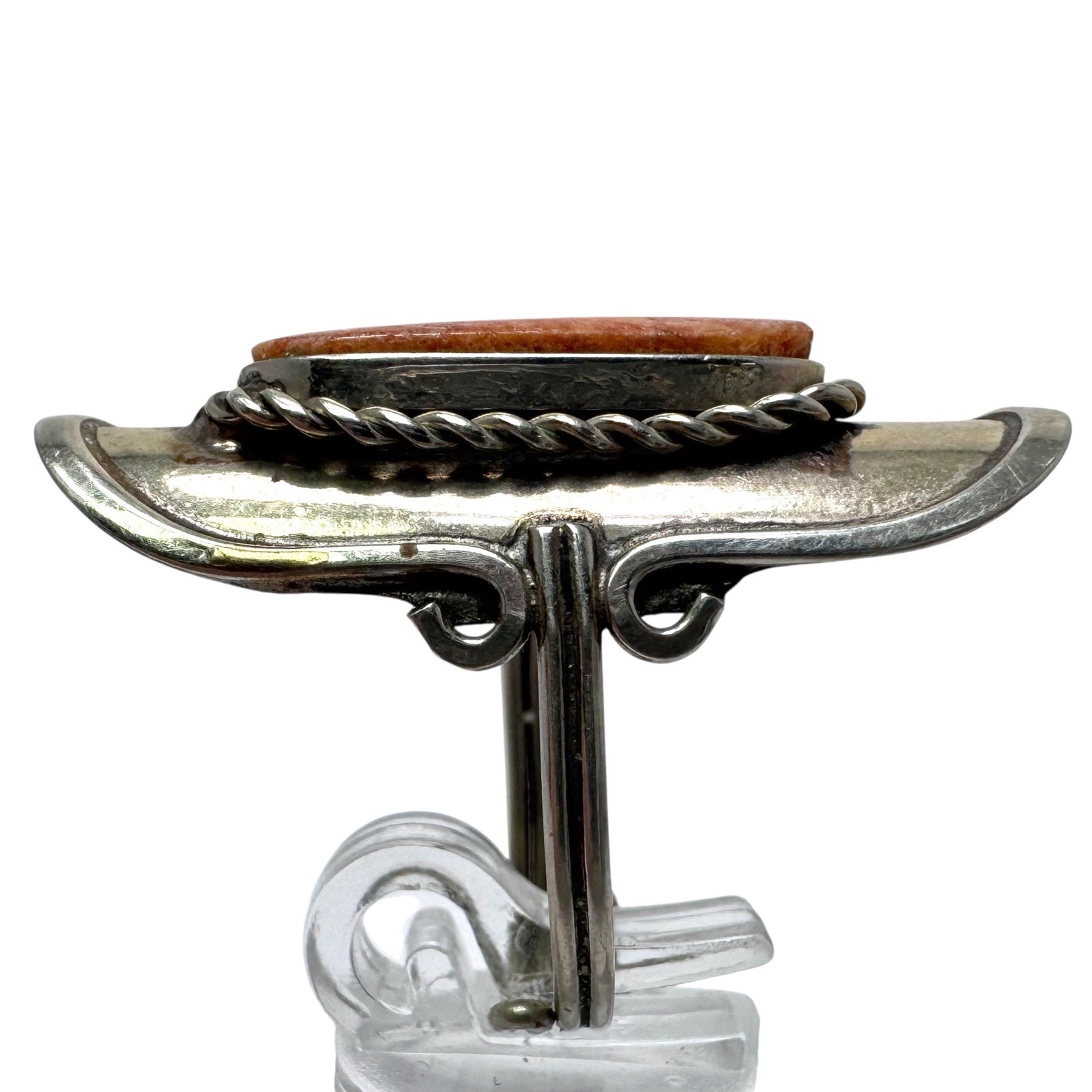 Vintage Silver Tone Adjustable Statement Ring Ora… - image 3