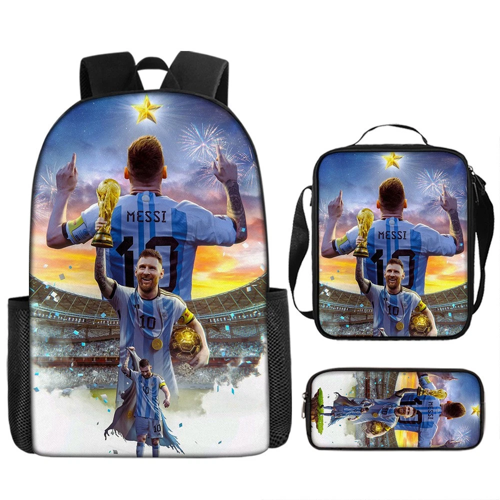 Football Star Messi Backpack Set, Back to School Gift for Kid