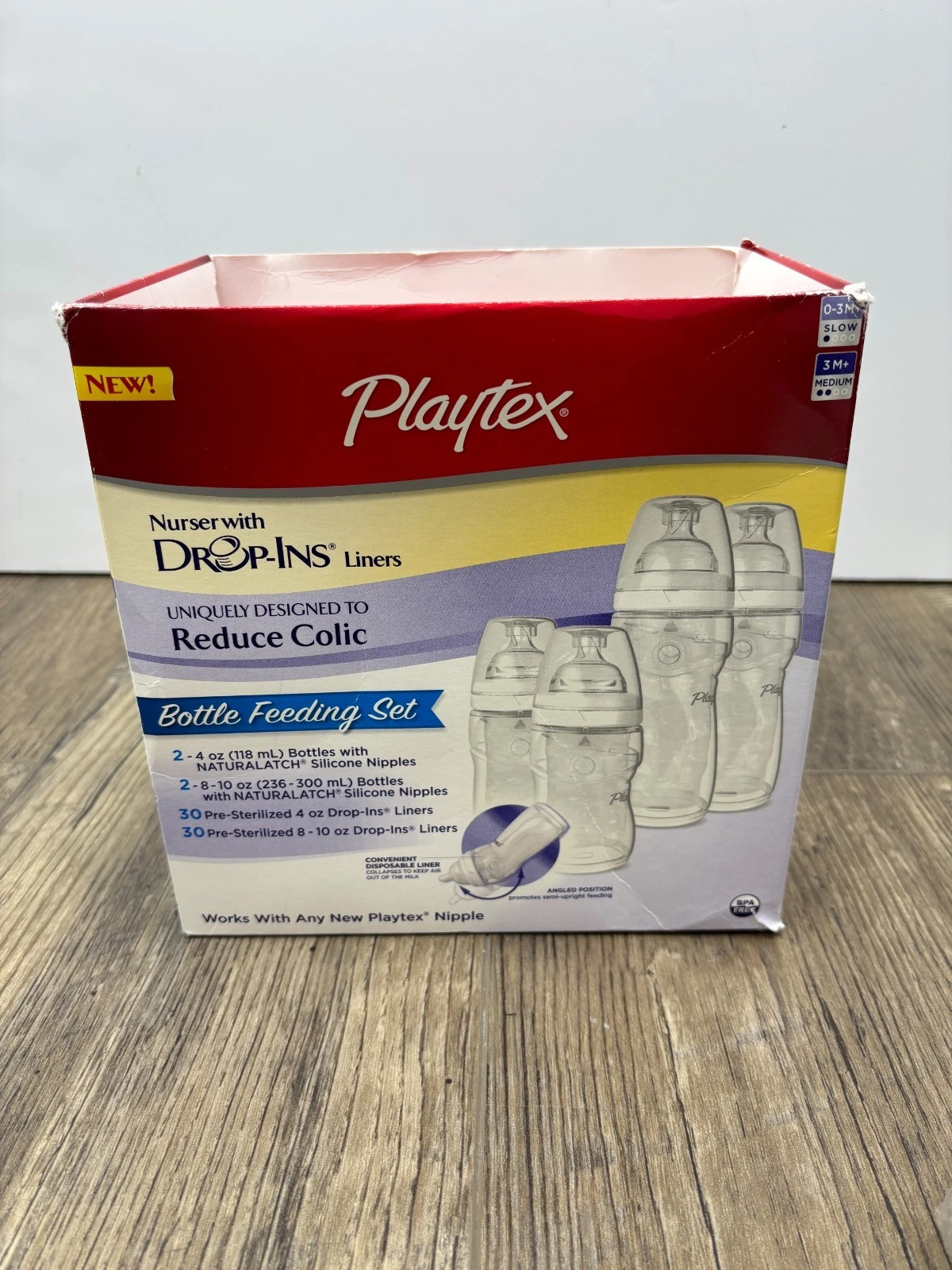 Playtex Nurser Drop-Ins 4oz Bottle Feeding Set Reduce Colic Open Box