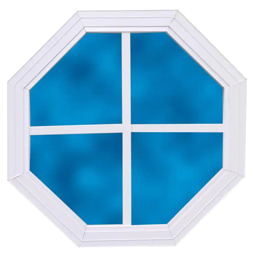 14 In. X 14 Inch Decorative Octagonal Window Crisscrossed Aluminum White Frame