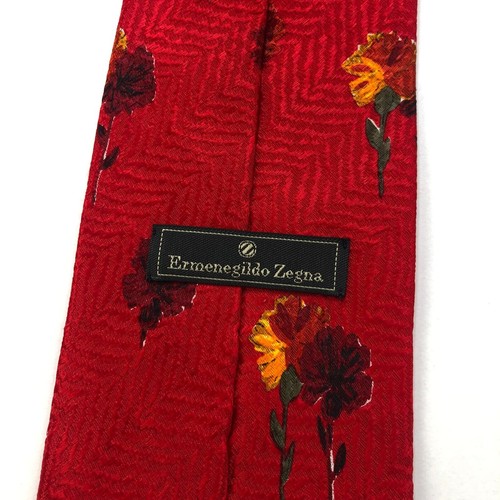 Ermenegildo Zegna 100% Silk Floral Red Neck Tie Men’s Designer Vintage 58" - Picture 7 of 10