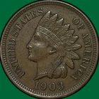 1903 Indian Head Cent Almost Uncirculated AU Coin #40341