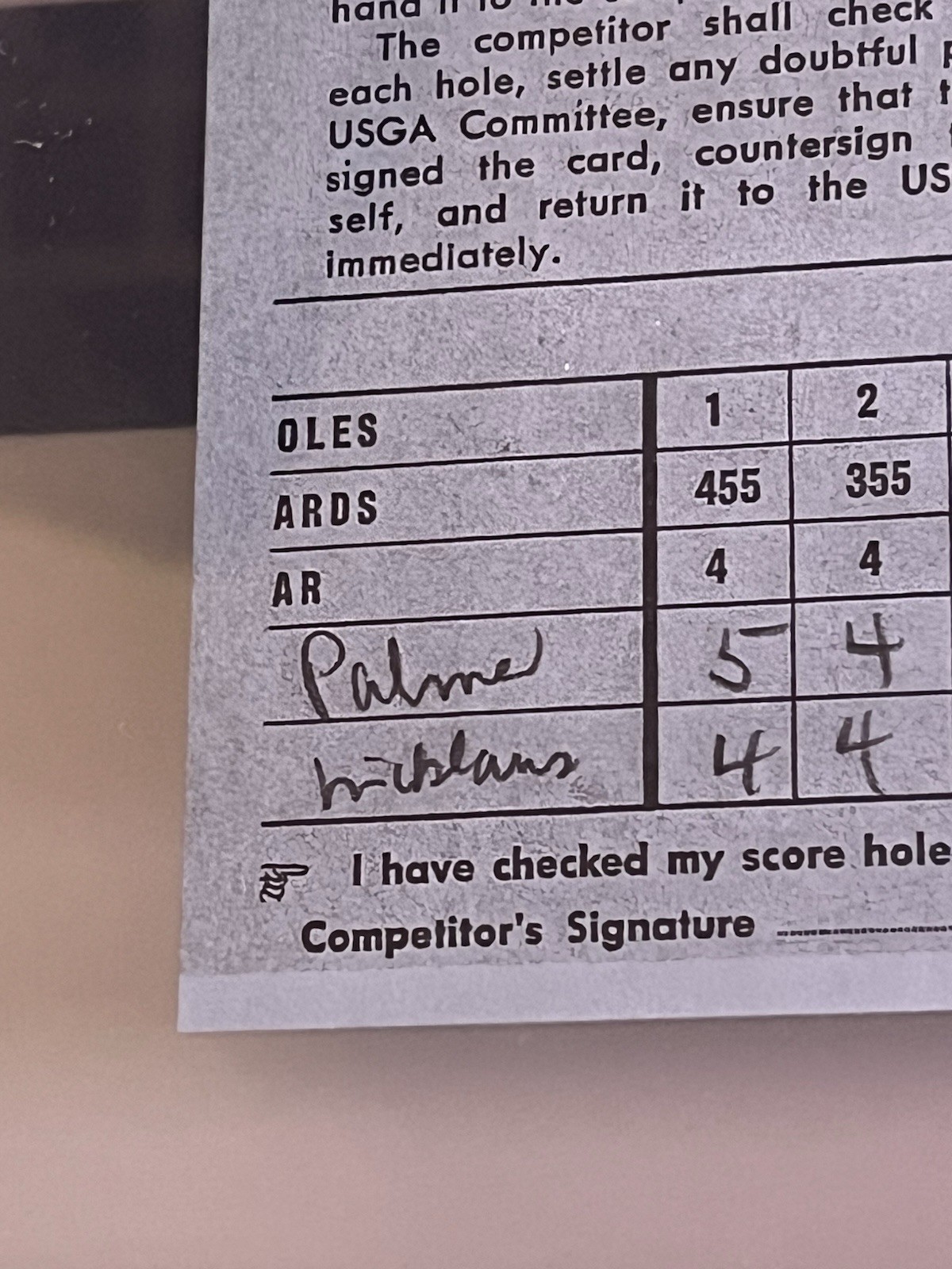 Jack Nicklaus & Arnold Palmer Signed Used Scorecard 62nd Open Championship USGA.