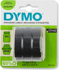 DYMO Authentic Embossing Label Tape | 9 Mm X 3 M Rolls | White Print on Black |