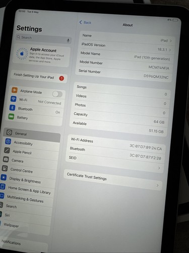 Apple iPad 10th Generation (2025) 10.9" A2696/Wi-Fi/64GB/Silver Warranty -1237- - Picture 3 of 10