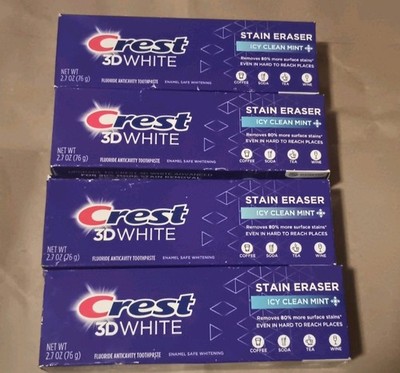 4X Crest 3D White Stain Eraser Icy Clean Mint Teeth Whitening Toothpaste 2.7 oz 