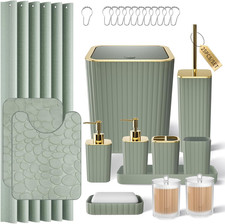Bathroom Set - Bathroom Set with Shower Curtain and Rugs, Sage Green