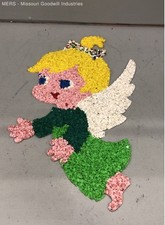 Green Yellow White Angel Figure Holiday Wall Art Decor Textured Plastic Seasonal