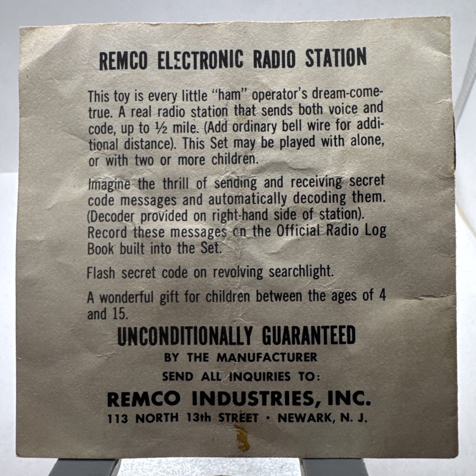 VINTAGE 1954 REMCO ELECTRONIC RADIO STATION ORIGINAL Paperwork Only | eBay