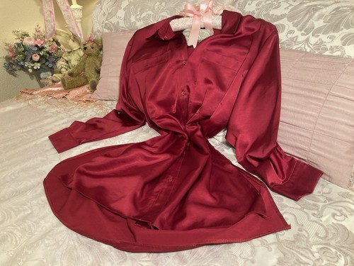HIGH GLOSS MIRROR SHINE LIQUID SATIN Sexy Secretary Mistress Shirt Dress Blouse - Picture 24 of 24