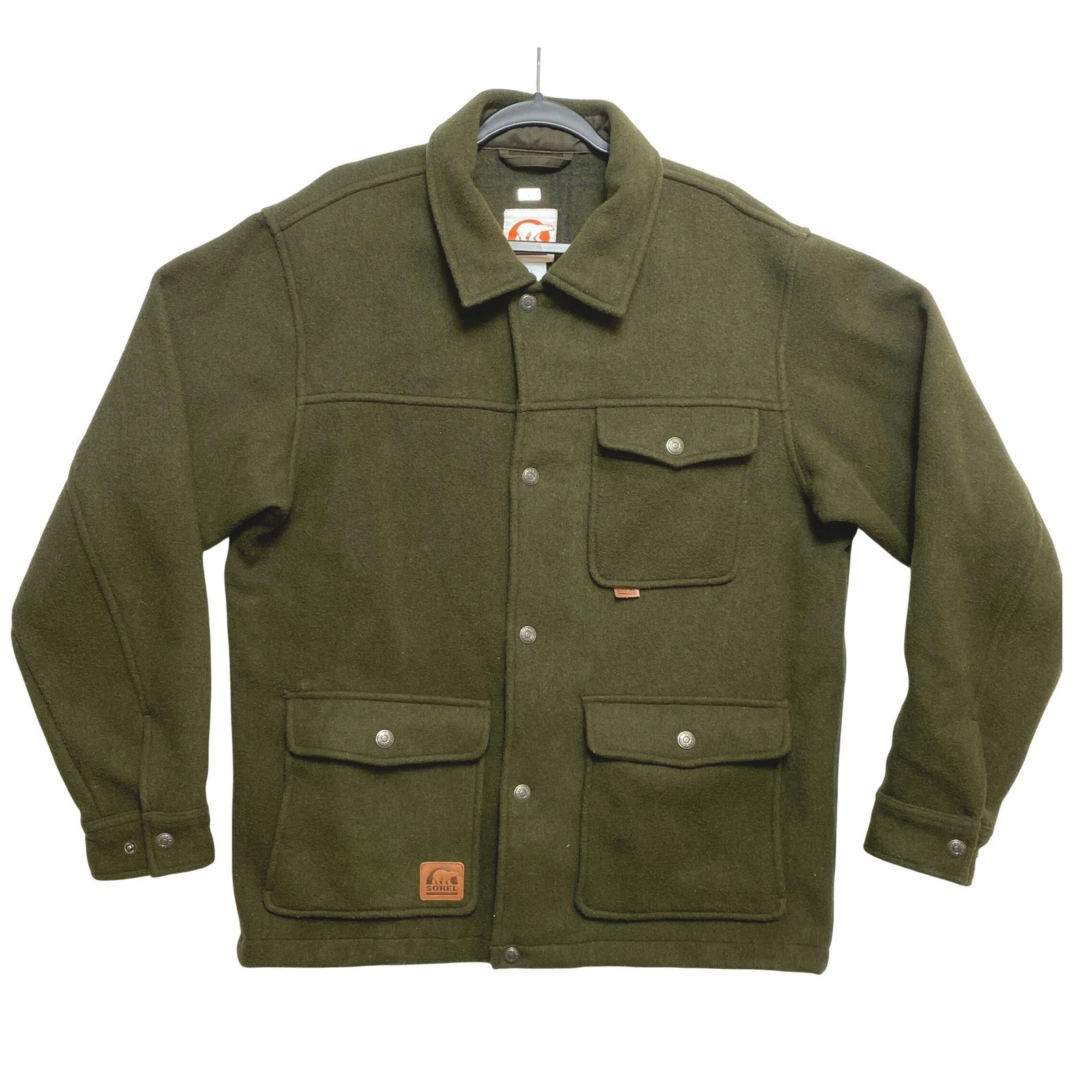 SOREL Wool Blend Utility Jacket Mens Medium Green Snap Front Workwear Style