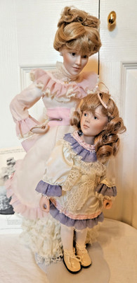 Danbury Mint Mother's Loving Touch Porcelain Doll Set Victorian Mother Daughter
