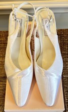 Touch Ups White Satin Slingback Bridal Heels Rhinestone Buckle Size 9 Medium