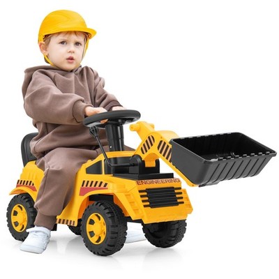 Costzon Ride On Bulldozer Sit And Scoot Ride On Push Car For Toddlers Helmet
