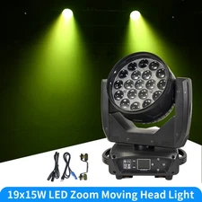 19x15W Moving Head Lights RGBW 4-in-1 LED Stage Light with Zoom Beam Wash Effect