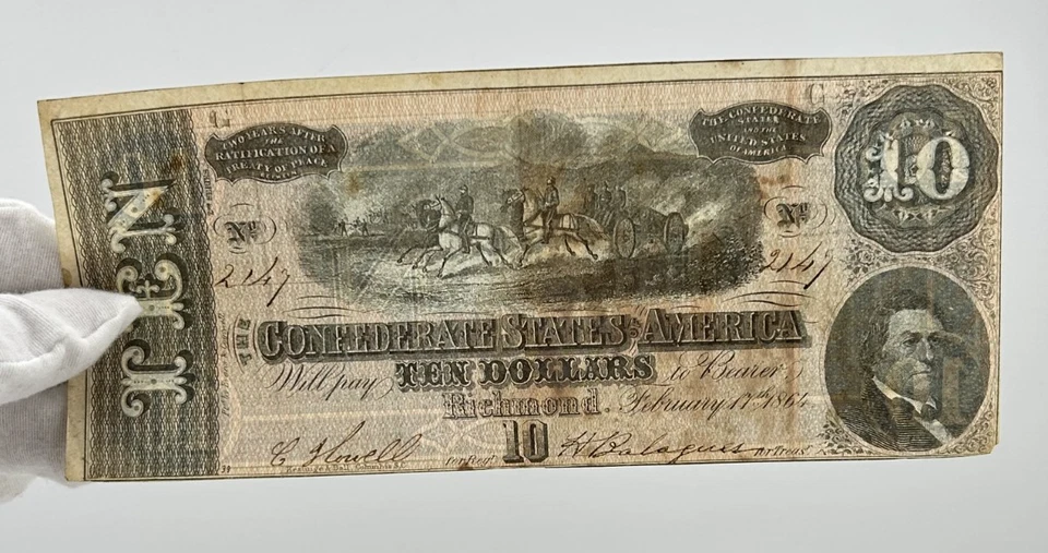 1864 $10 Confederate States America Richmond Ten Dollar Currency Note Fr# CS-68 - Image 2 of 4