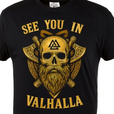 Viking T-Shirt Herren See You in Valhalla Wikinger Odin Skull