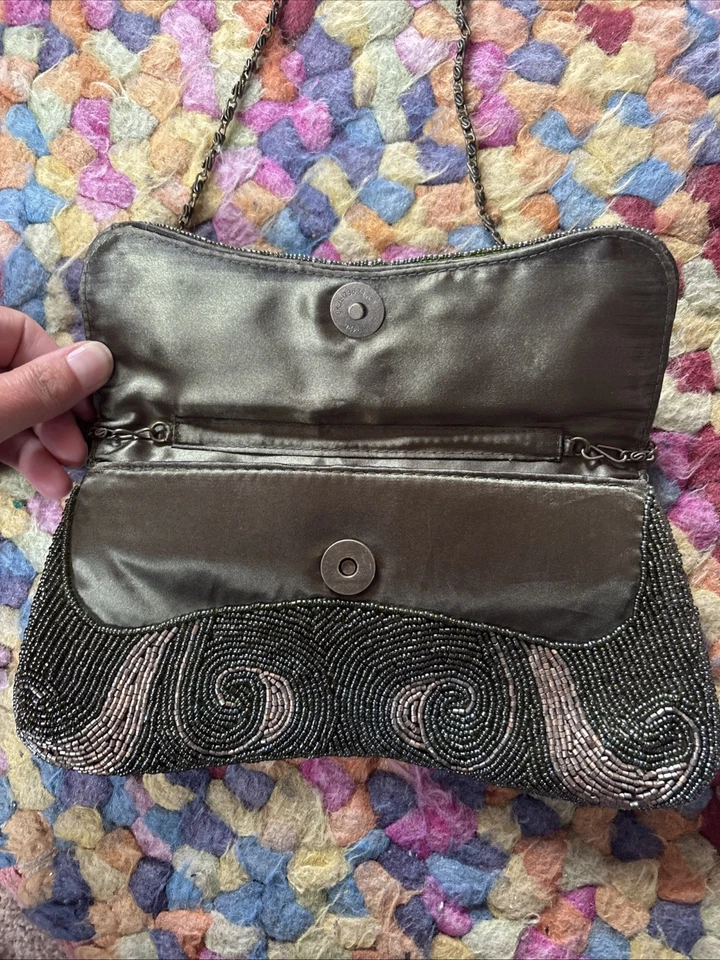 Principles Green & Gold Beaded Evening bag With Strap Occasion Party Cocktail  - Image 3 of 4