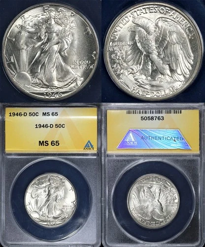 1946-D 50c Walking Liberty Half Dollar ANACS MS 65