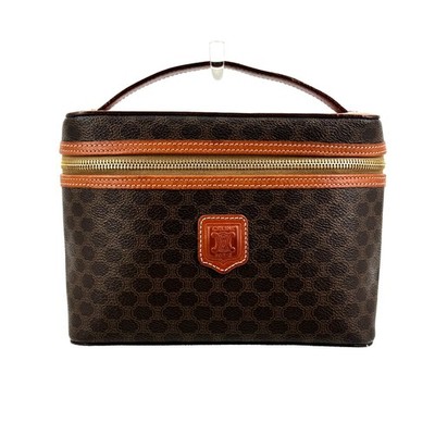 CELINE Macadam Vanity Bag Brown Cosmetic Pouch Handbag Authentic 0035