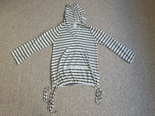 Kona Sol Women  s Sm White Black Striped Hooded Tie Swim Cover-Up Beach Pool Lake