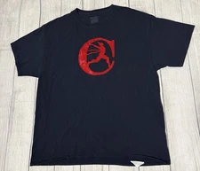 Champion Running Man Graphic T Shirt Big C Logo Size XL Black Rare Design Defect