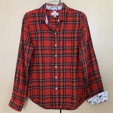 Lucky Brand Women's Long Sleeve Button Up Flip Cuffs Shirt Plaid Red Size S