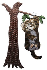  4398 5 3/4" Kitten Cat Hold Tree Embroidery Iron On Applique Patch