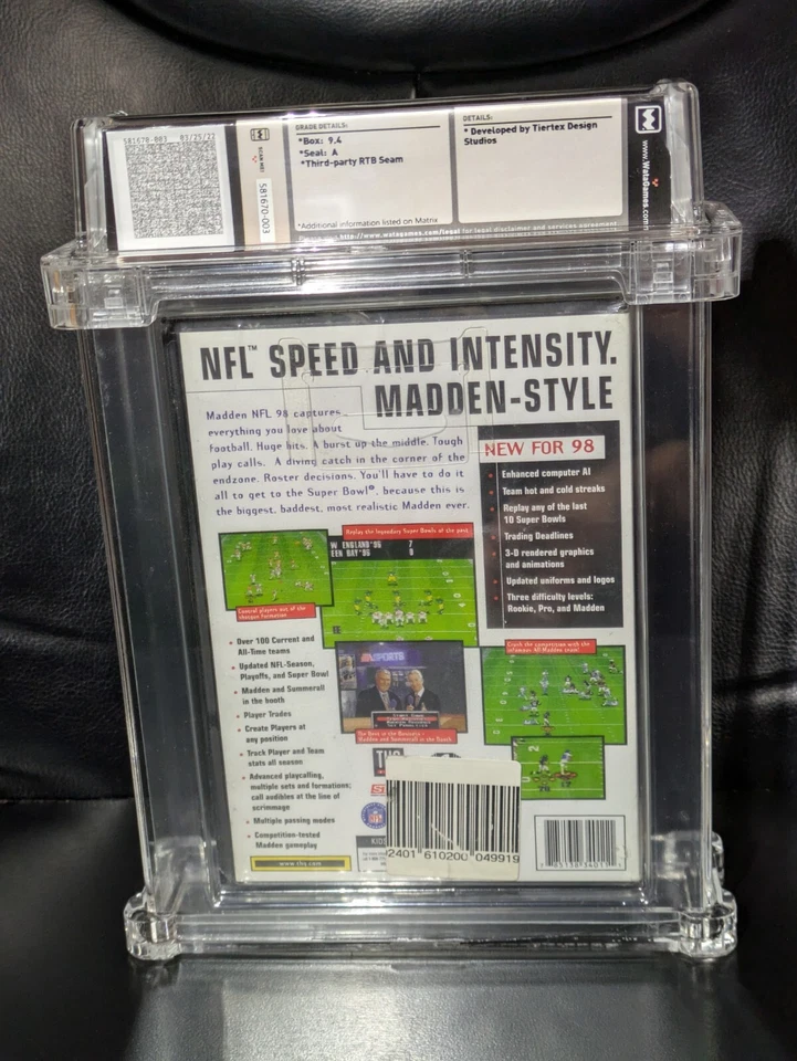 WATA 9.4 Sealed Madden '98 NFL Football Sega Genesis EA Sports Factory A Graded - Image 4 of 4