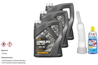15L MANNOL 7715  5W-30 API SN/CF Motoröl inkl. Schlauch Scheibenreiniger