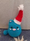 CHRISTMAS SANTA CAT BRAND NEW HAND CROCHET TURQUOISE DRAMATICAT