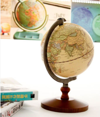 Vintage Wood World Map Globe Decorative Desktop Rotating Geography Globe Antique
