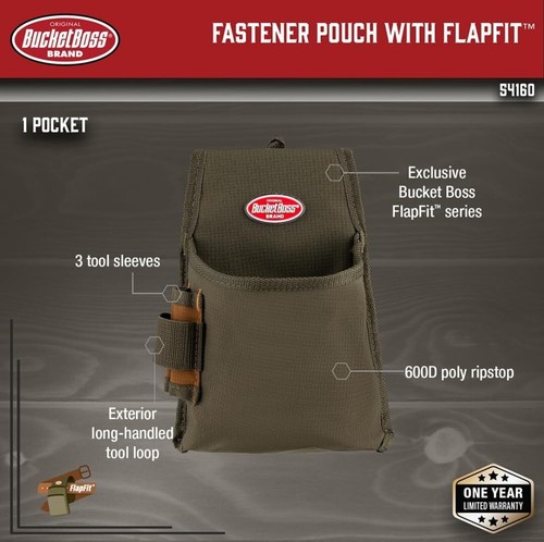 Bucket Boss Fastener Tool Pouch with FlapFit in Brown, 54160, Green - 第 2/6 張圖片