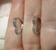 Silver Heart Hoop Earrings - Cubic Zirconia - BEAUTIFUL 
