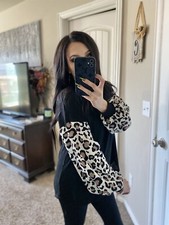 BiBi Black Leopard Sleeve Loose Fit Top S