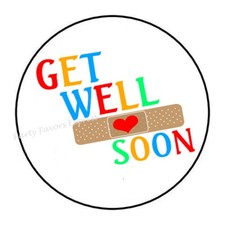 30 GET WELL SOON ENVELOPE SEALS LABELS STICKERS PARTY FAVORS 1.5"
