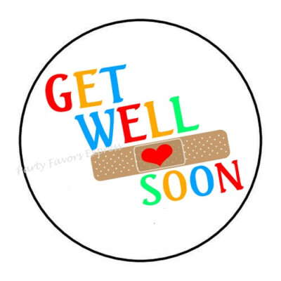 30 GET WELL SOON ENVELOPE SEALS LABELS STICKERS PARTY FAVORS 1.5''