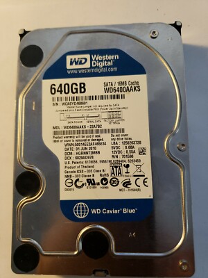 WDC  WD6400AAKS-22A7B2,  DCM:  HBRNNT2MHB  640GB SATA 3.5 Hard Drive