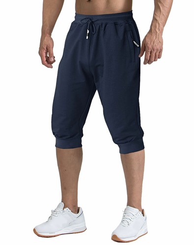 Cotton Gym Shorts Mens Workout Running Jogger Sports Shorts 3/4 Pants Trousers - Picture 5 of 76