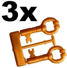 NEW LEGO - Figure Accessory - Keys 2 one a Sprue Pearl Gold x 3 - 