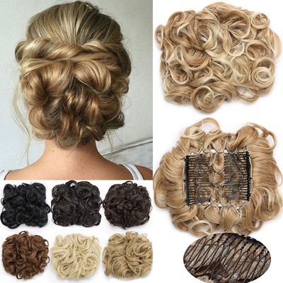 100 Real Natural Clip On In Messy Hair Bun Extension Comb Wedding