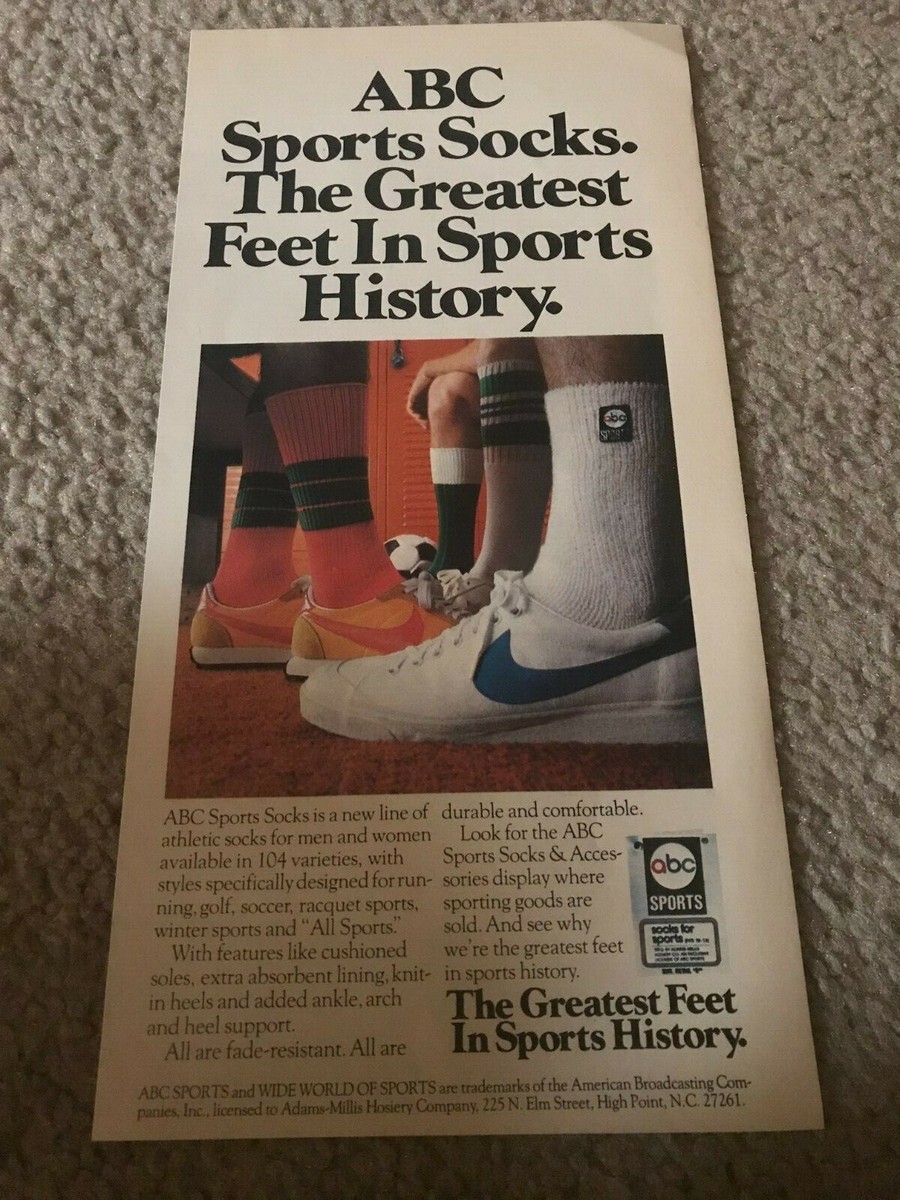 Vintage 1979 ABC SPORTS SOCKS Poster Print Ad w/ NIKE RUNNING