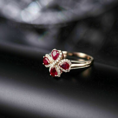 2.50Ct Lab Created Pear Red Ruby Brilliant Engagement Ring 14K Rose Gold Finish