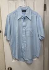 Vintage 70s Light Blue Polyester Short Sleeve Shirt by JC Penney, Sz 16.5, Large