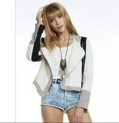 Chaser 100% Cotton Long Sleeve Knit Moto Jacket Top Colorblock Womens Size M